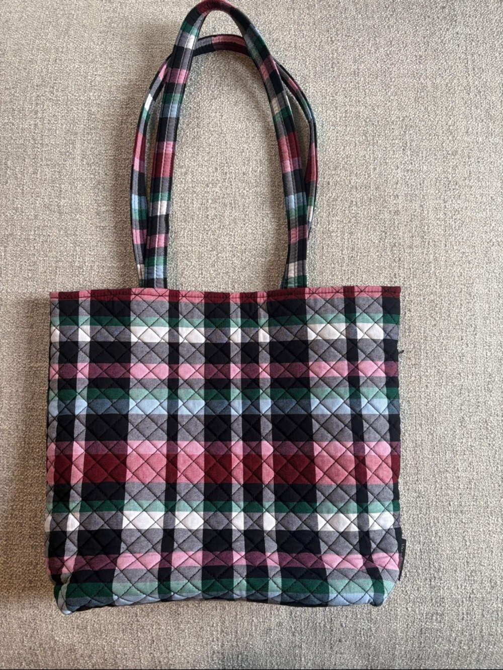 Vera Bradley Quilted Plaid Tote Bag in Pink, Green, Black